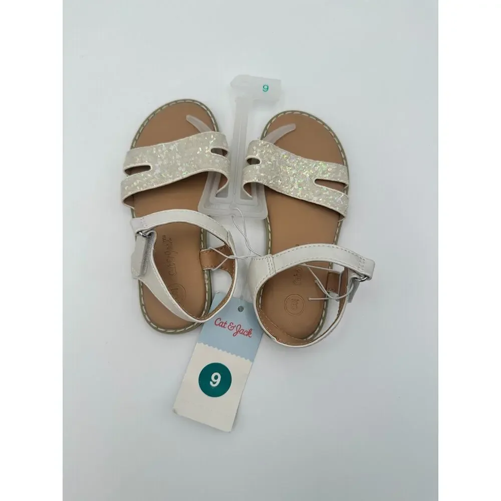 Toddler Kennedy Cat & Jack Adjustable Strap Flat Sandals‎ White Size 9 NEW
